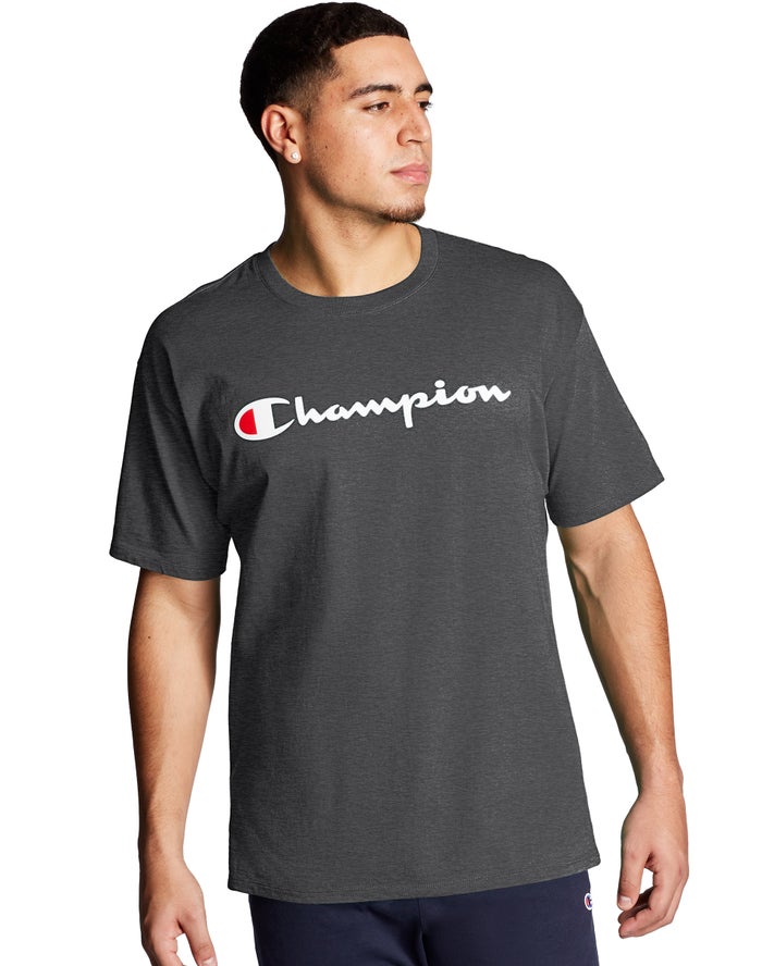 Champion Mens T-Shirt NZ - Classic Jersey Script Logo Dark Grey ( 3724-TQAKG )